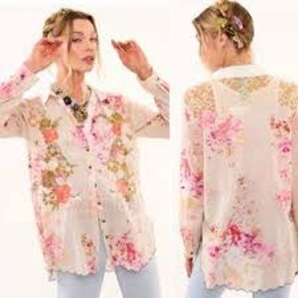 Aratta Silent Journey Tops - ARATTA Silent Journey Thought of You Shirt Floral FEMININE Top Blouse S Small